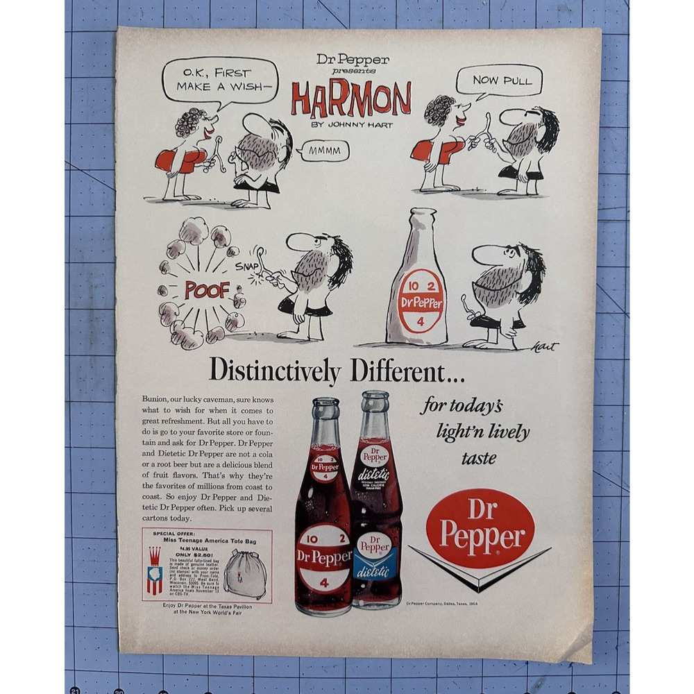Vintage 1964 Print Ad Dr Pepper with Harmon by Johnny Hart Cartoon